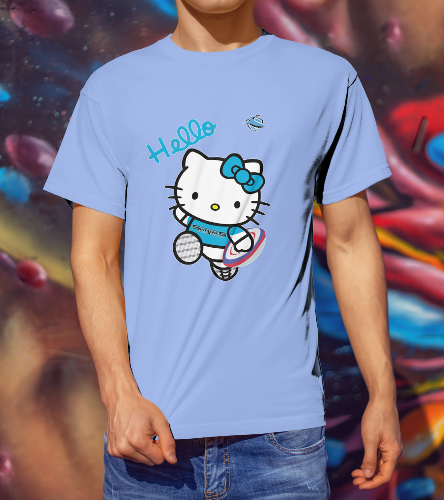 NRL1005 Cronulla Sutherland Sharks Hello Kitty Rugby Player T-Shirt