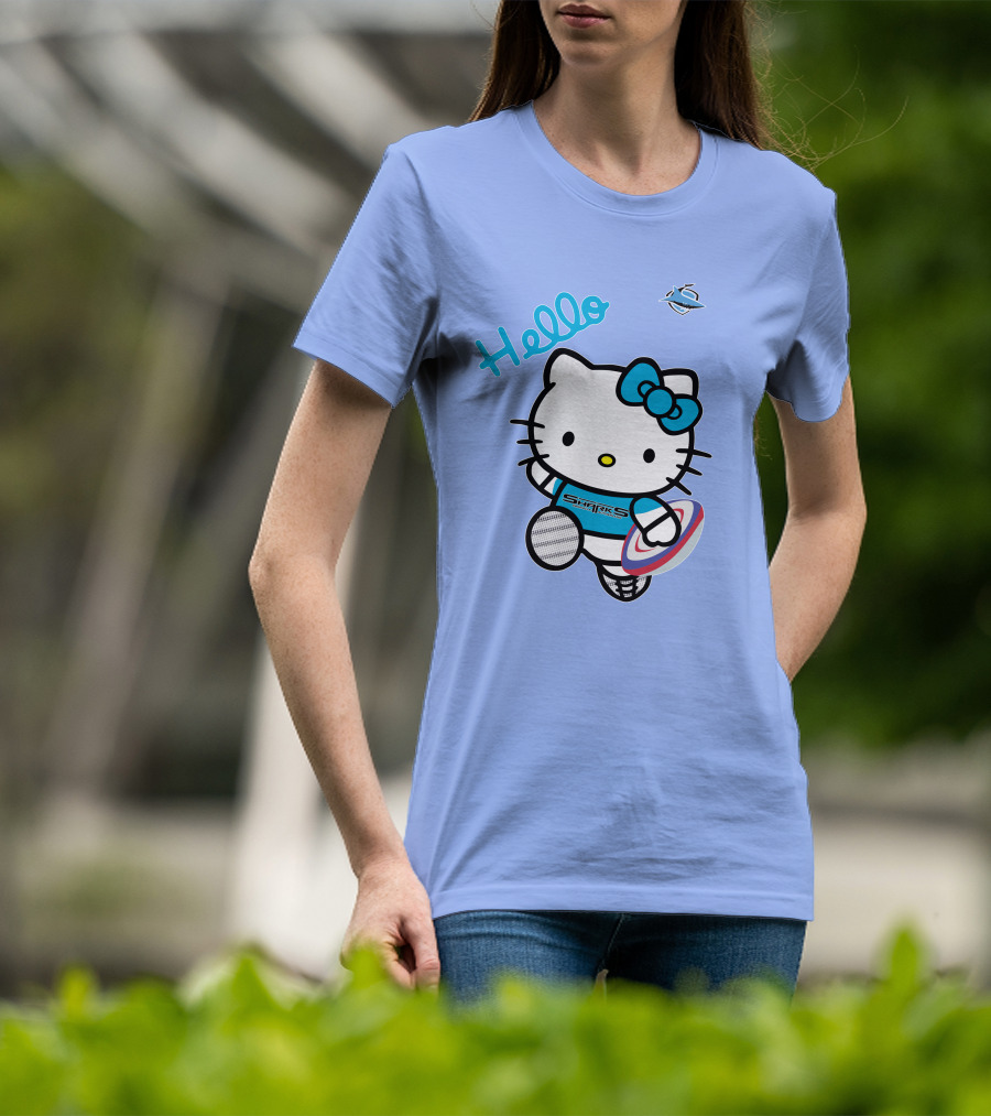 NRL1005 Cronulla Sutherland Sharks Hello Kitty Rugby Player T-Shirt