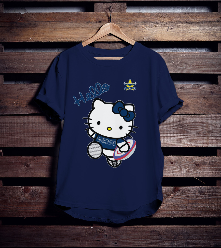Hello Kitty North Queensland Cowboys Crossover With Rugby Ball T-Shirt