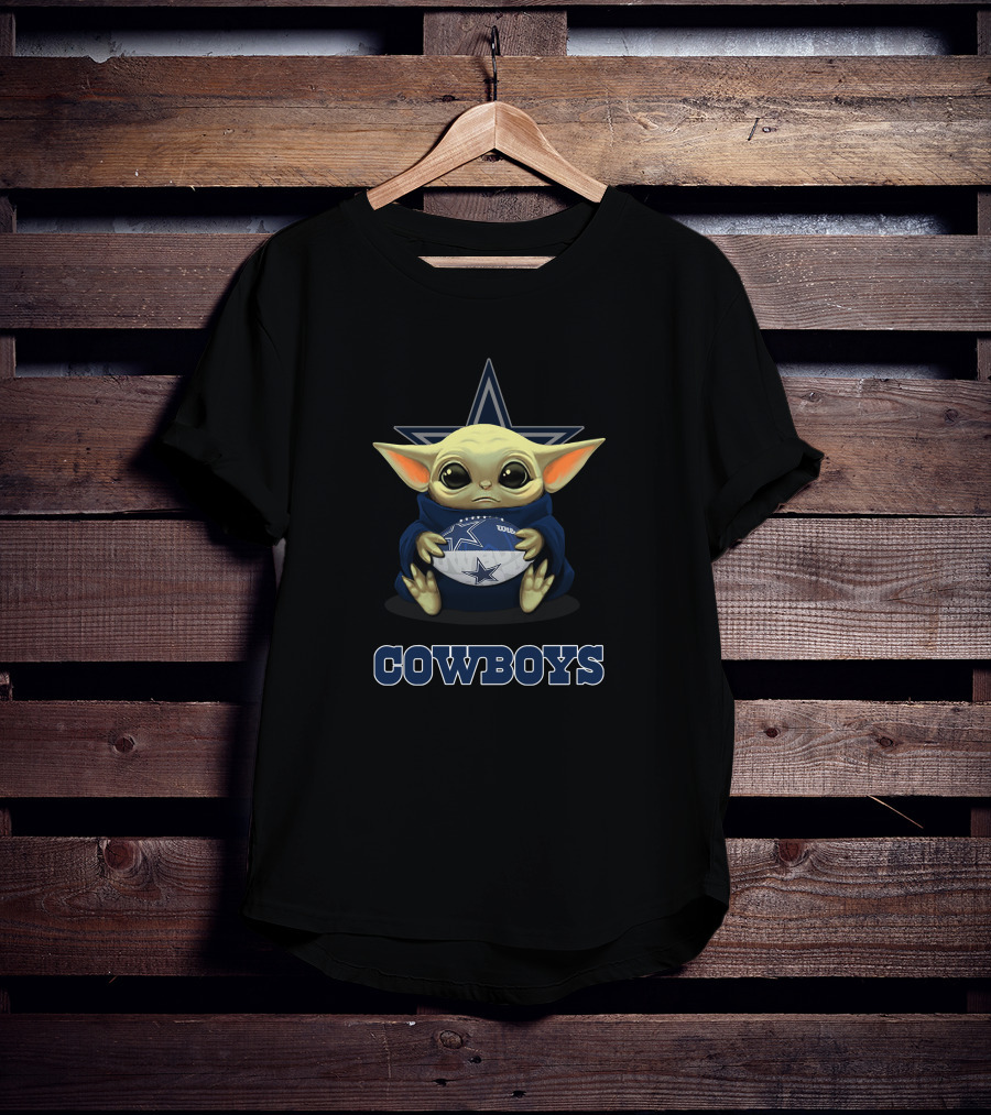Cowboys Baby Yoda Star Football T-Shirt