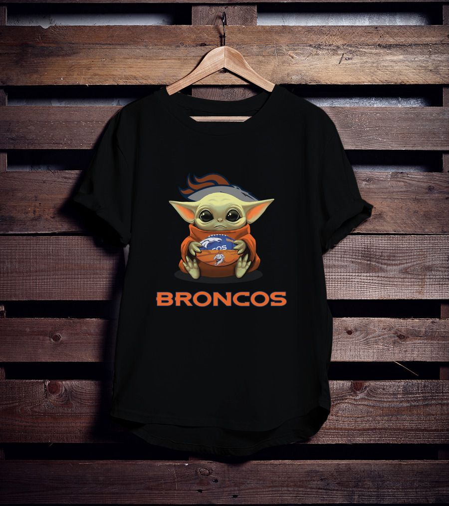 Broncos Baby Yoda Holding Denver Football T-Shirt