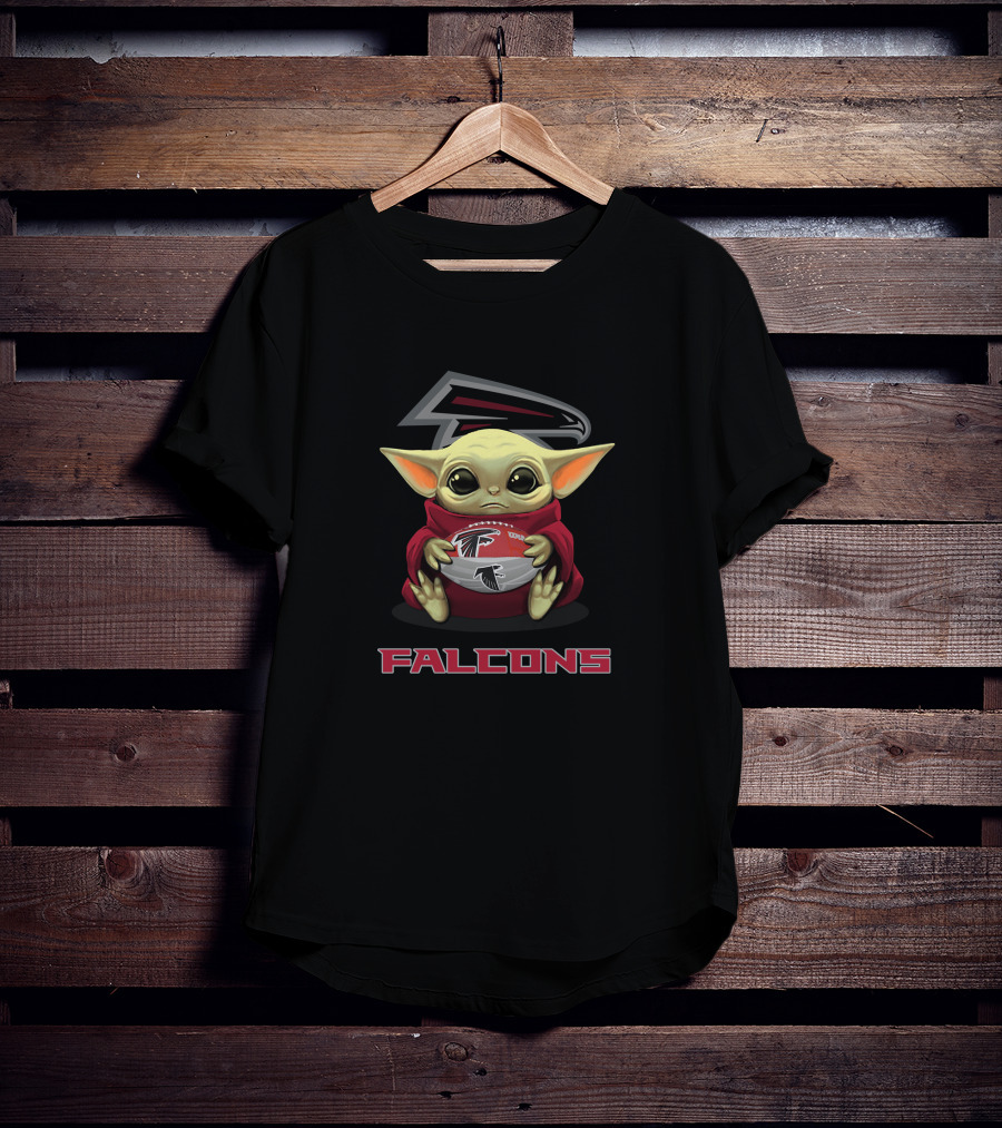 Atlanta Falcons Baby Yoda Holding Football T-Shirt