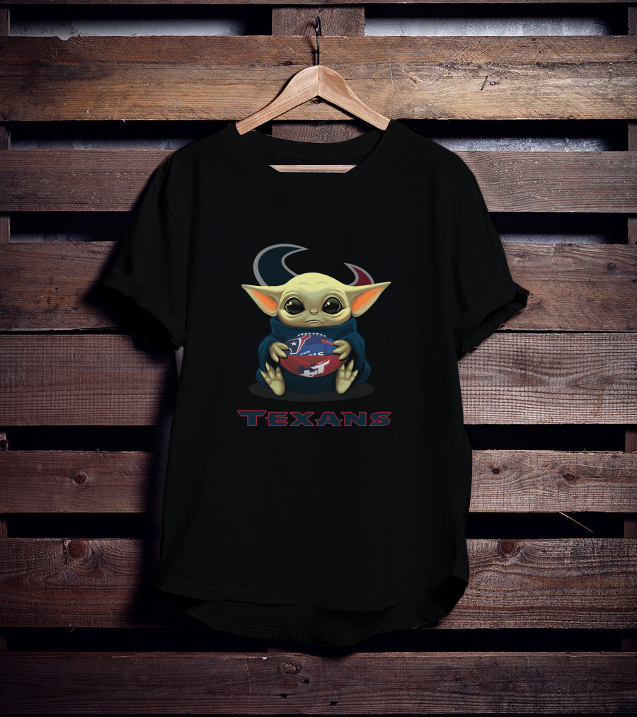 Houston Texans Baby Yoda Holding Logo Ball T-Shirt