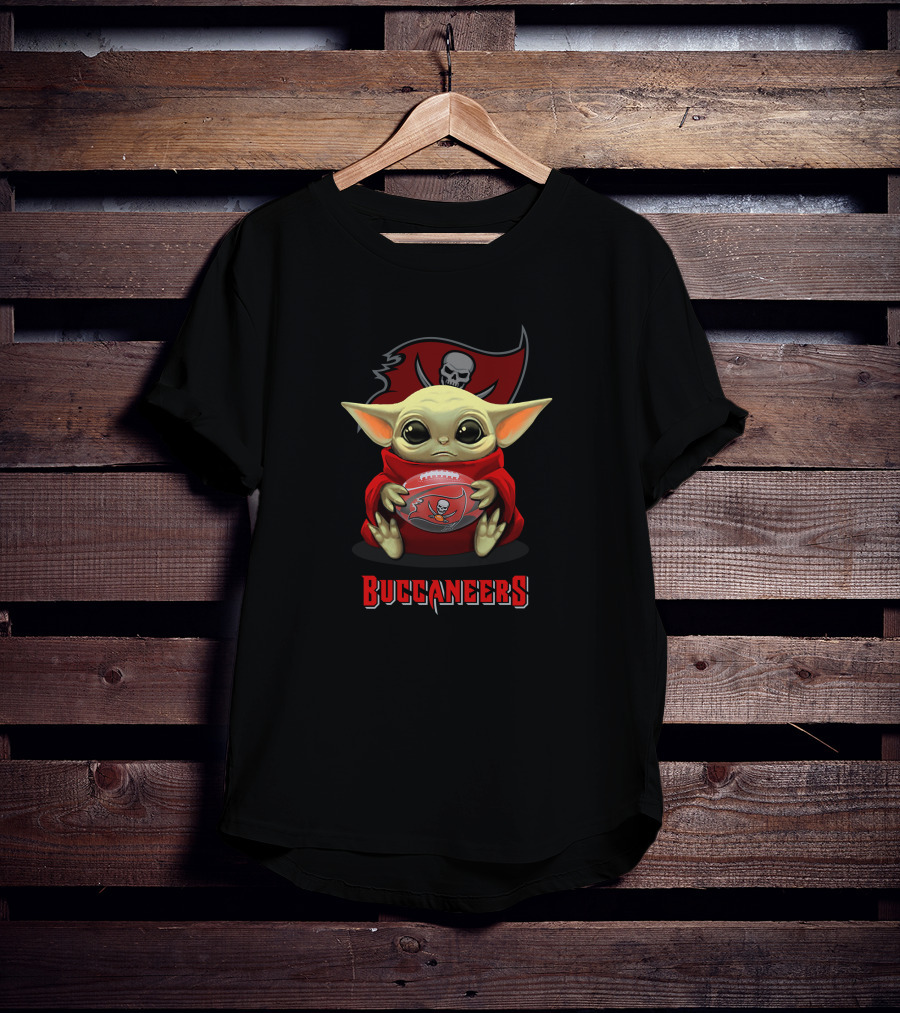 Buccaneers Baby Yoda Holding Tampa Bay Football Helmet T-Shirt