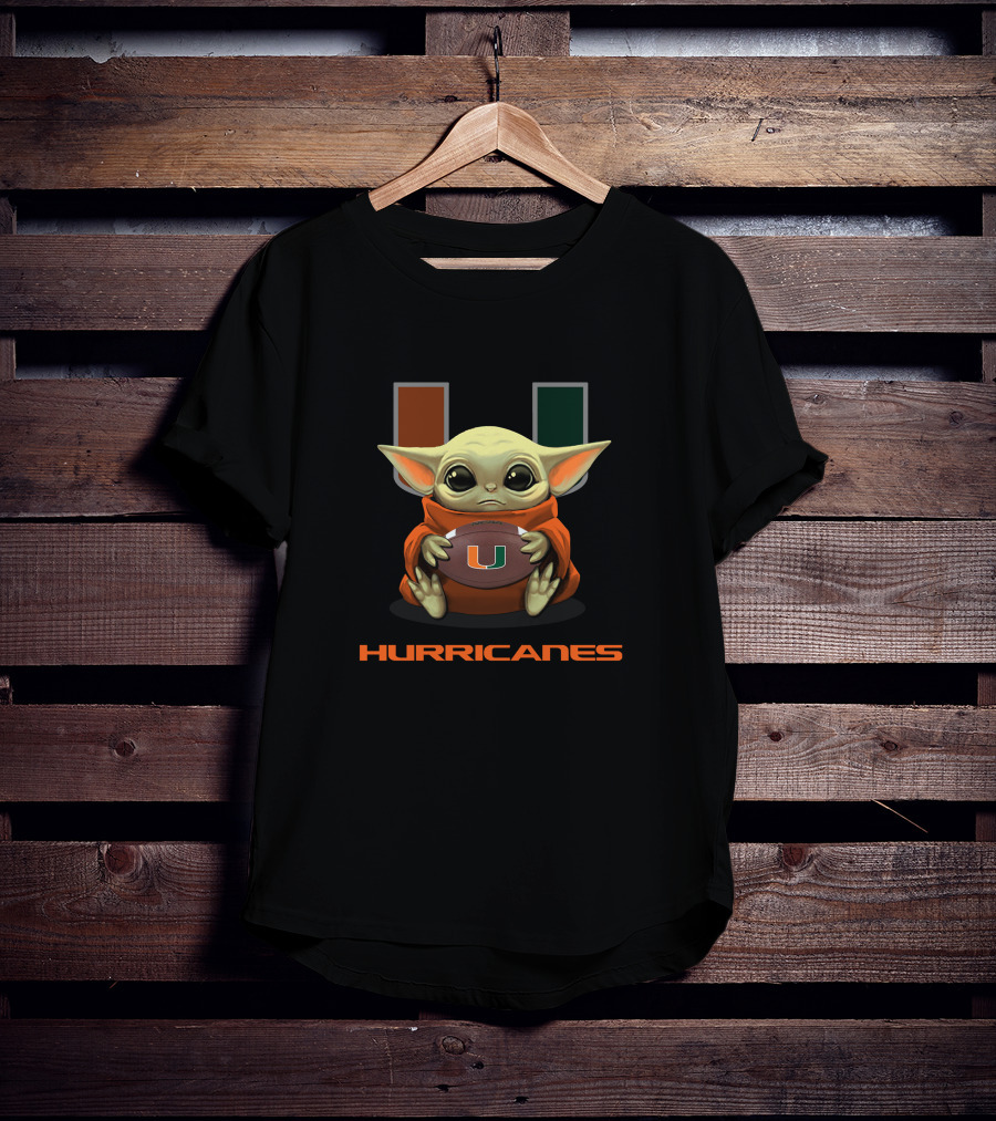 Miami Hurricanes Baby Yoda Football U T-Shirt