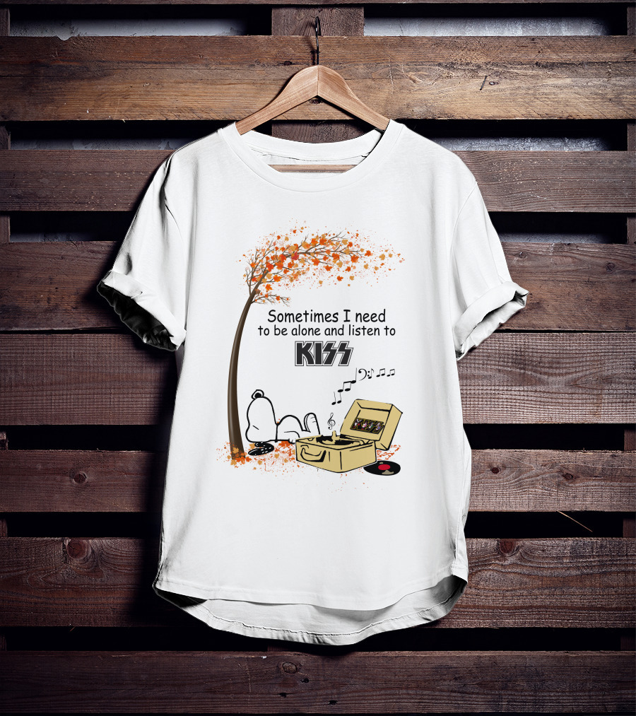 Sometimes I Need To Be Alone Listen To Kiss Snoopy Record Player Autumn Leaves T-Shirt