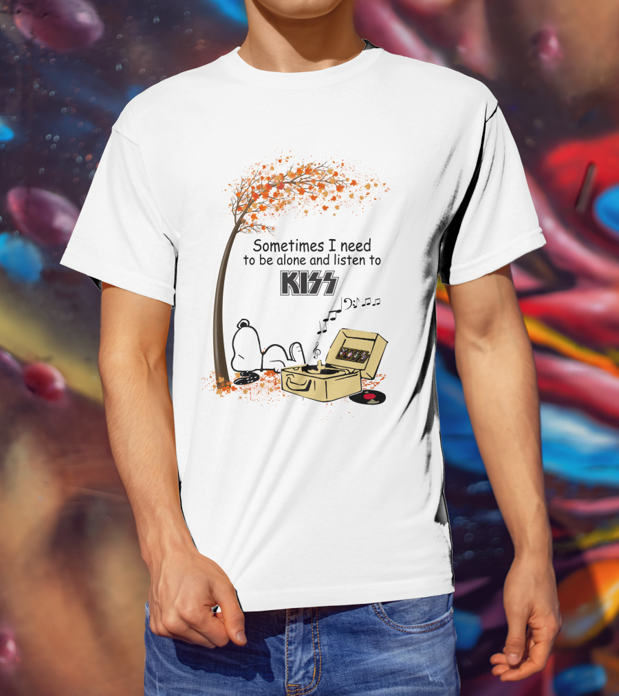 Sometimes I Need To Be Alone Listen To Kiss Snoopy Record Player Autumn Leaves T-Shirt