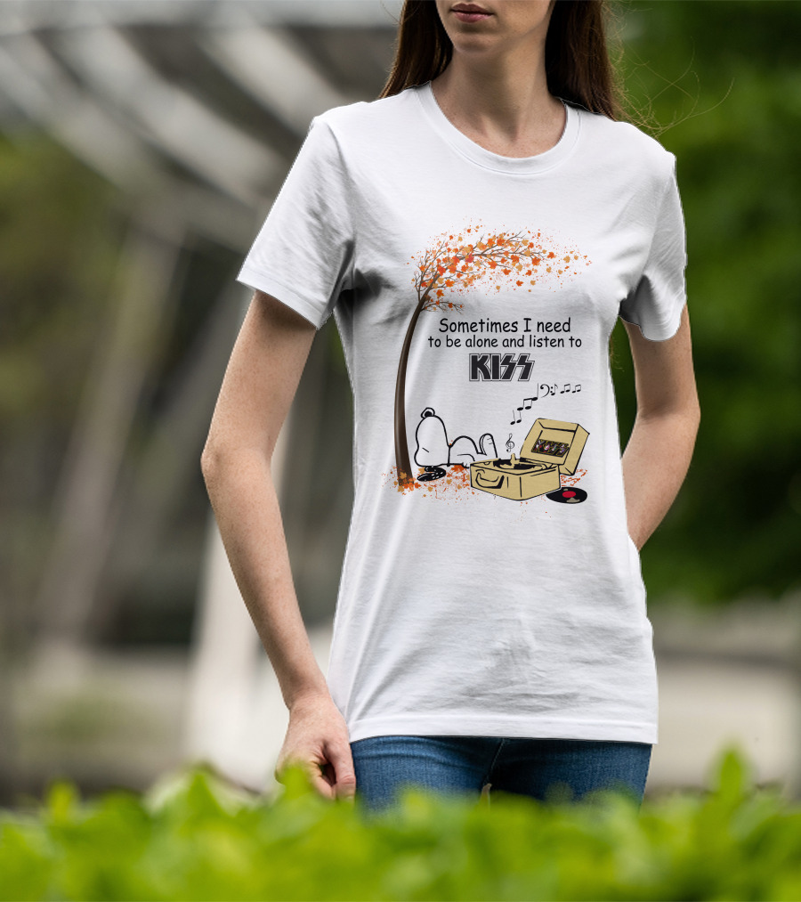 Sometimes I Need To Be Alone Listen To Kiss Snoopy Record Player Autumn Leaves T-Shirt