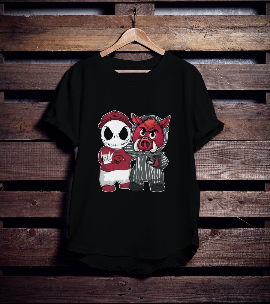 Arkansas Razorbacks Jack Skellington Pinstripe Mascot Duo T-Shirt
