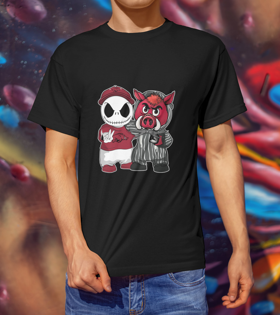 Arkansas Razorbacks Jack Skellington Pinstripe Mascot Duo T-Shirt