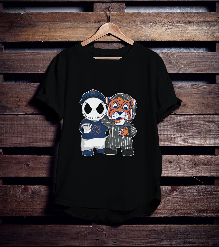 Auburn Tigers Jack Skellington And Tiger Mascot Crossover T-Shirt