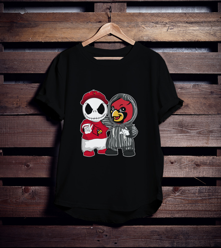 Louisville Cardinals Jack Skellington And Cardinal Mascot Duo T-Shirt