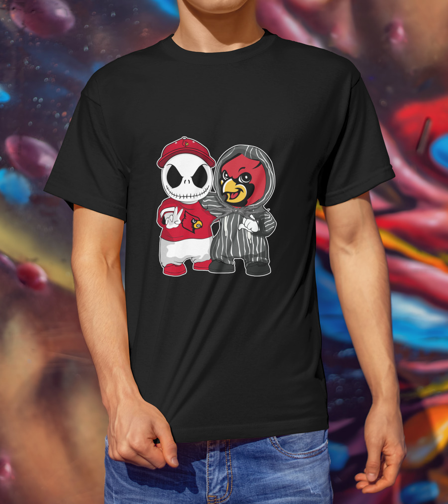 Louisville Cardinals Jack Skellington And Cardinal Mascot Duo T-Shirt