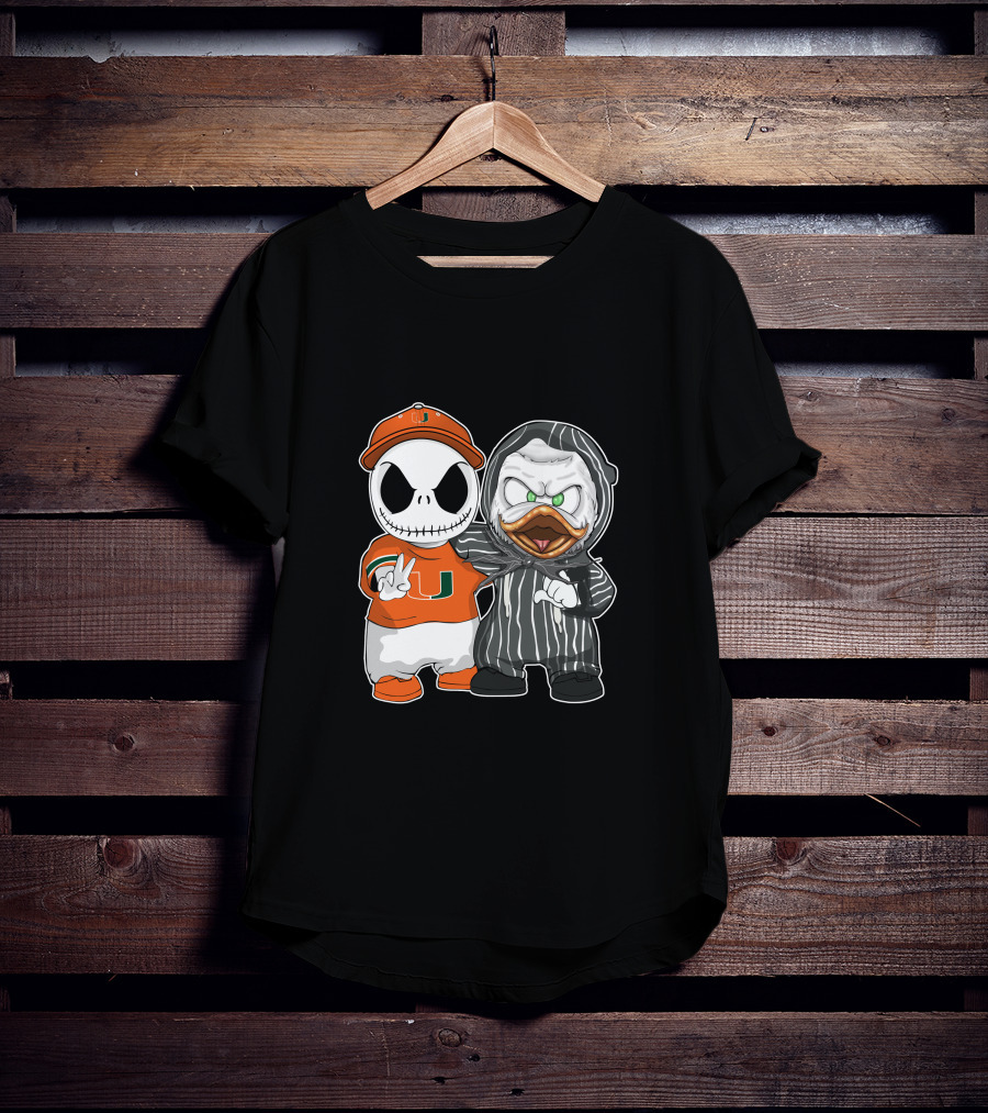 Miami Hurricanes Jack Skellington Oregon Ducks Crossover T-Shirt