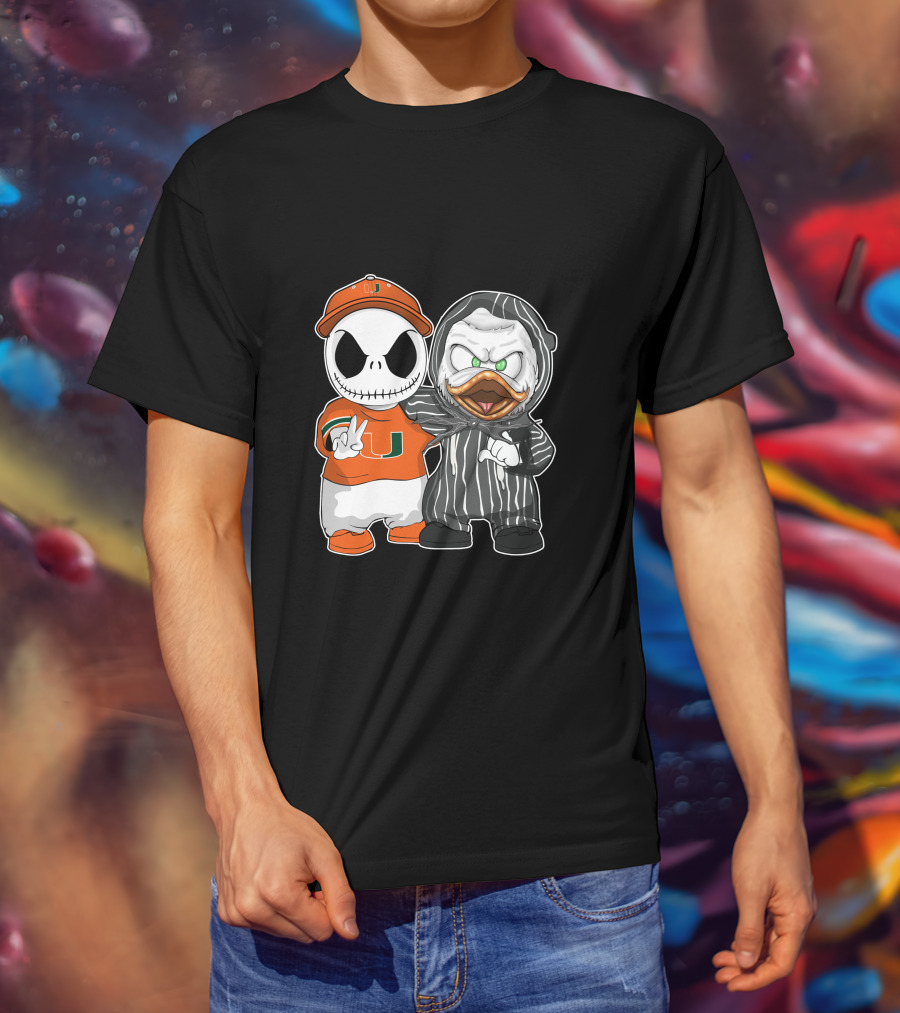 Miami Hurricanes Jack Skellington Oregon Ducks Crossover T-Shirt