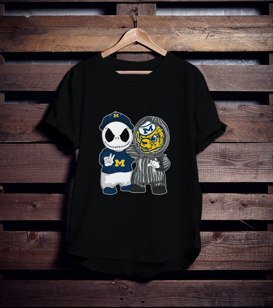 Michigan Wolverines Jack Skellington And Michigan Mascot T-Shirt