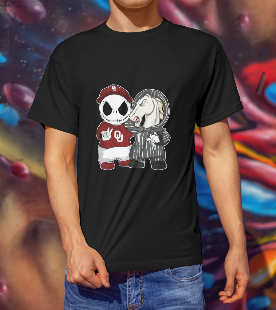 Oklahoma Sooners Jack Skellington And Nightmare Horse Team-Up T-Shirt