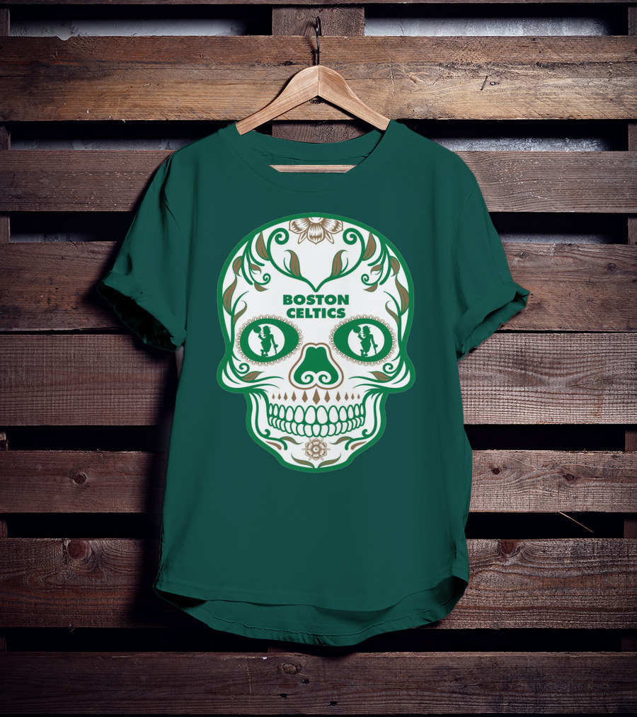 Boston Celtics Skull With Celtic Symbols And Basketball Mascot T-Shirt