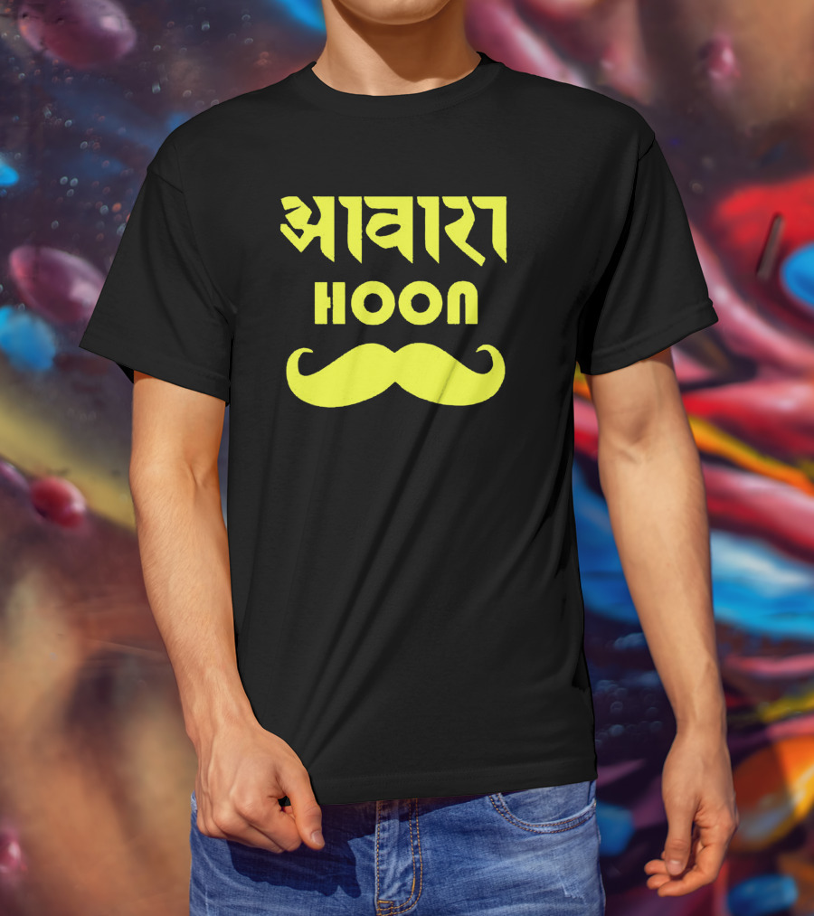 Awaara Hoon Hindi Text With Yellow Moustache T-Shirt