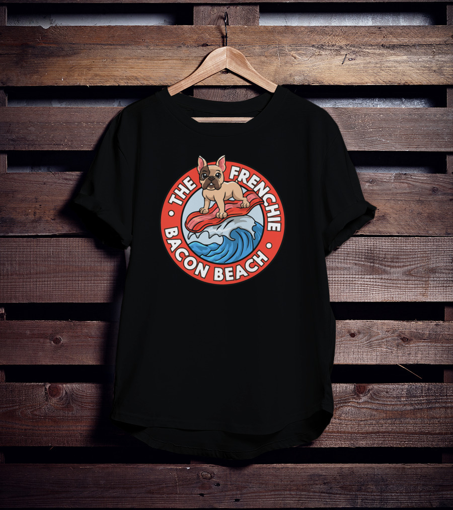 The Frenchie Bacon Beach Surf Wave T-Shirt