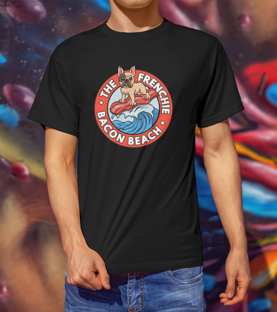 The Frenchie Bacon Beach Surf Wave T-Shirt