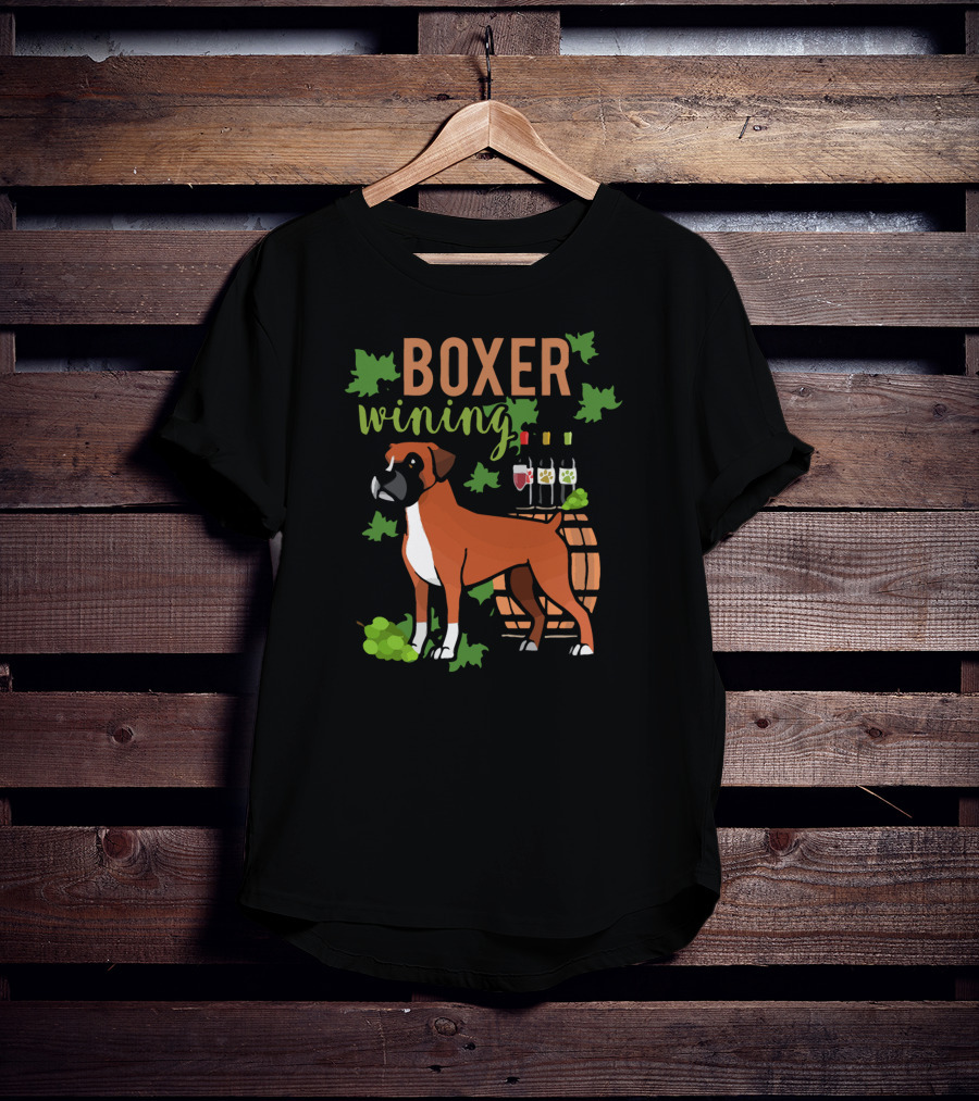 Boxer Wining Grapes And Wine Barrel Dog T-Shirt
