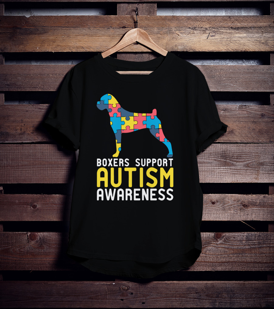 Boxers Support Autism Awareness Puzzle Dog T-Shirt