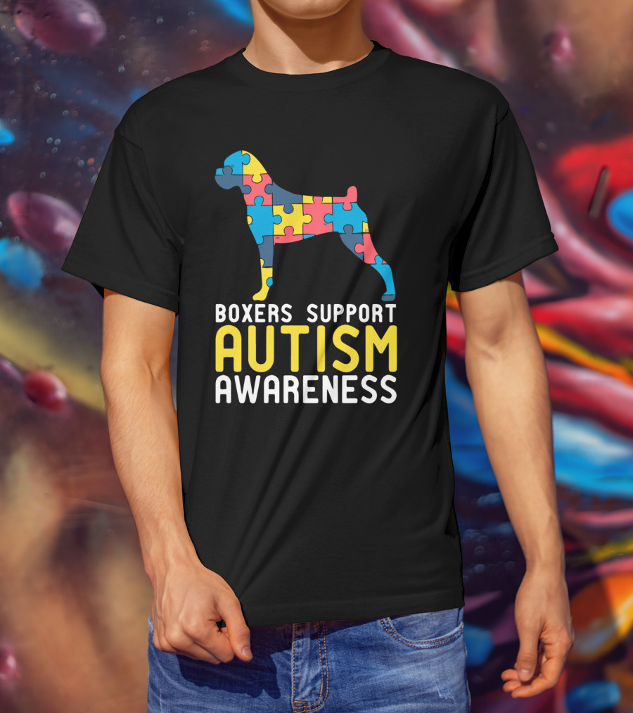 Boxers Support Autism Awareness Puzzle Dog T-Shirt