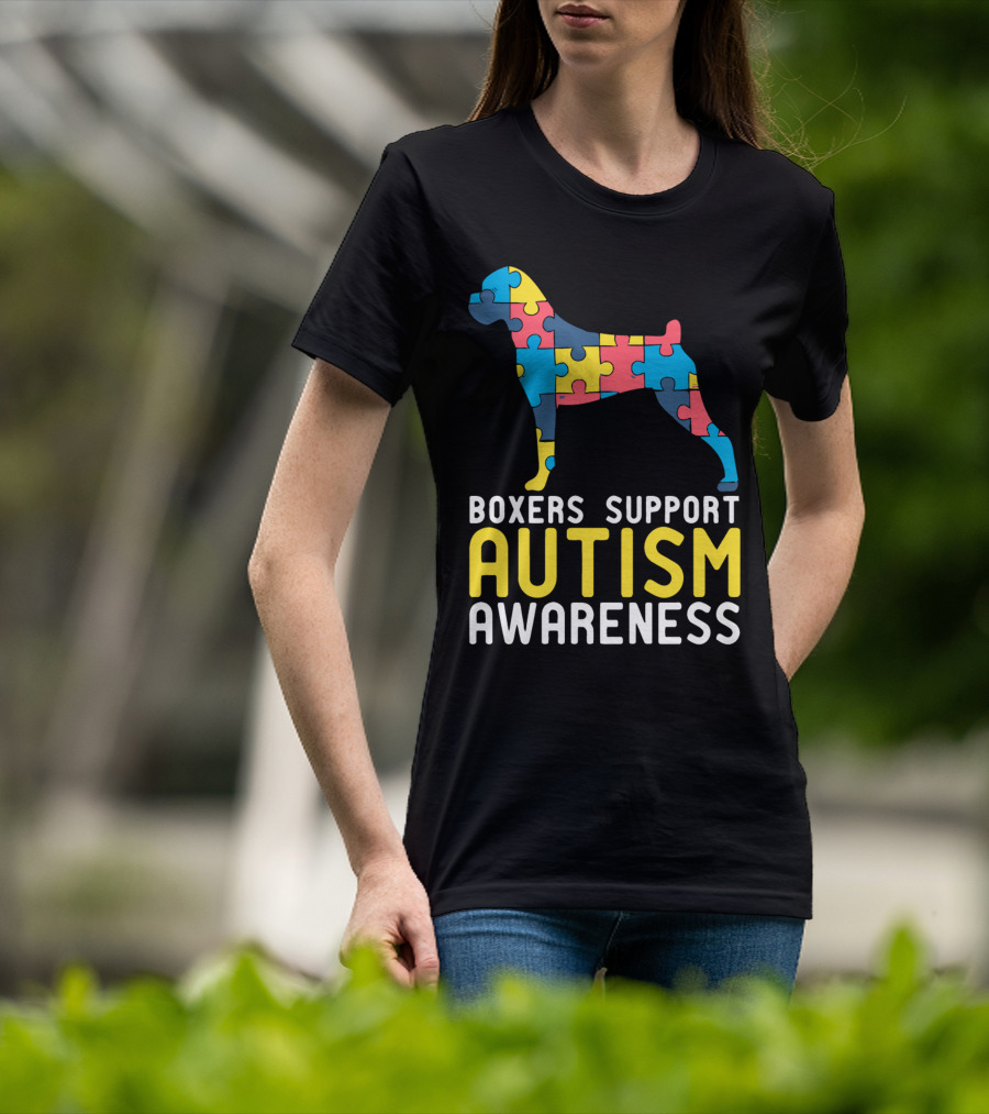Boxers Support Autism Awareness Puzzle Dog T-Shirt