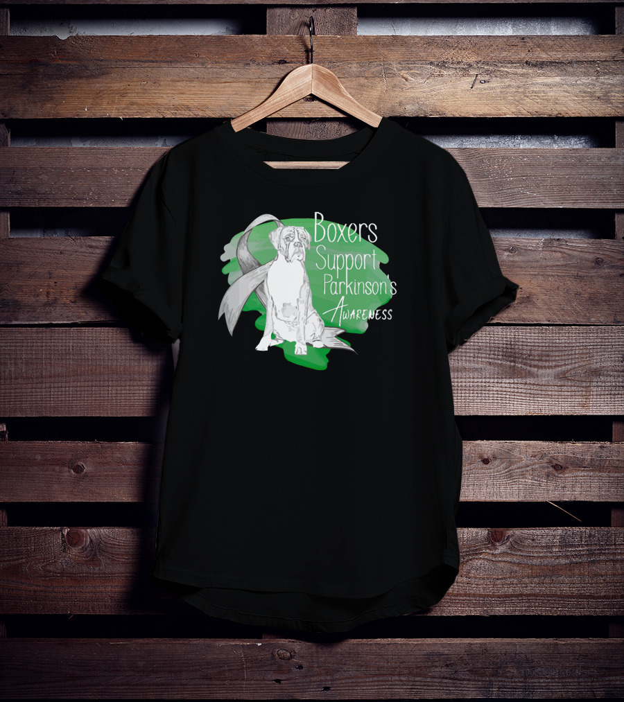 Boxers Support Parkinson's Awareness With Ribbon And Dog T-Shirt