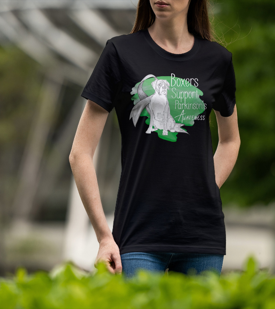 Boxers Support Parkinson's Awareness With Ribbon And Dog T-Shirt