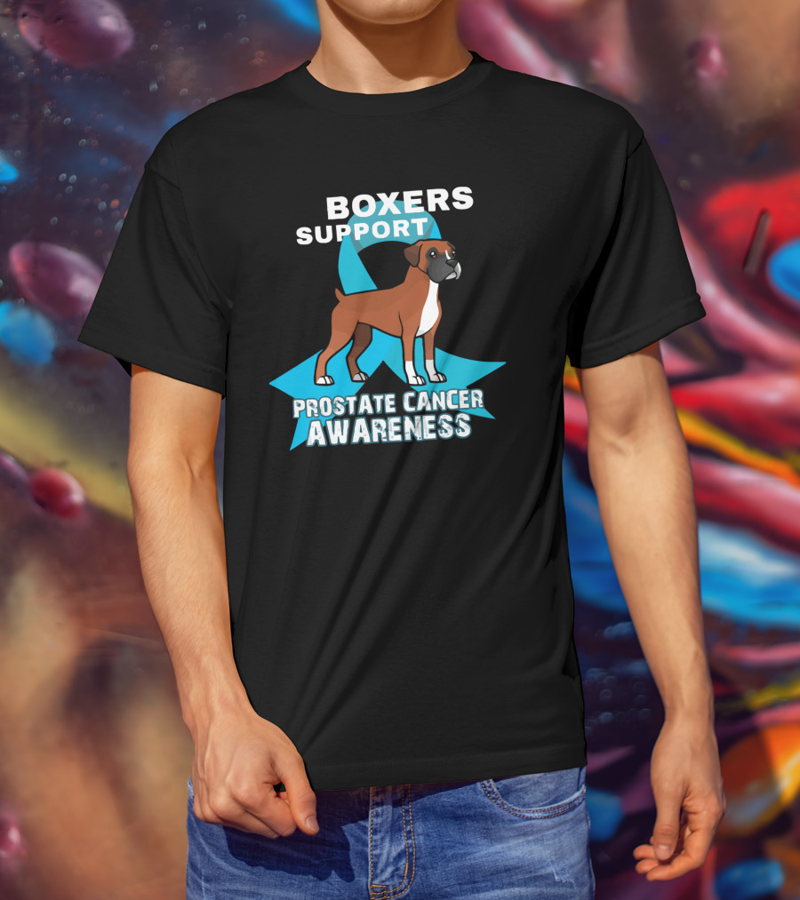 Boxers Support Prostate Cancer Awareness Ribbon Dog T-Shirt