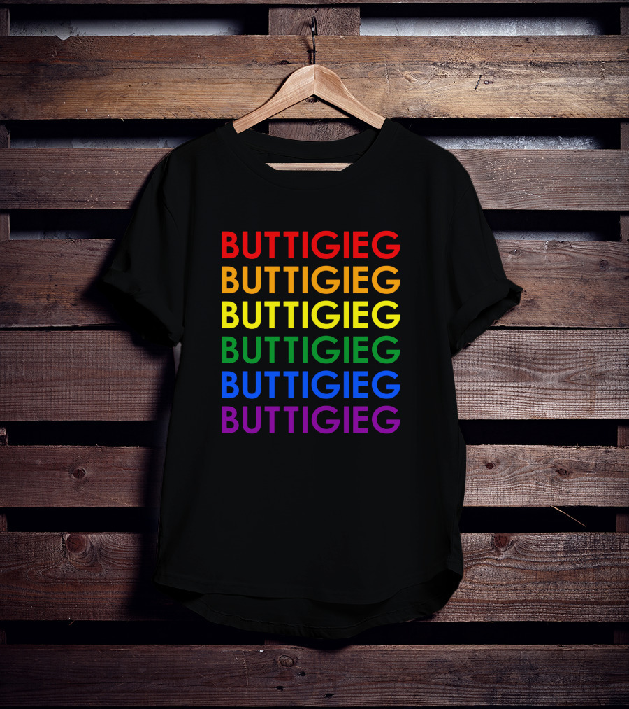 BUTTIGIEG Rainbow Pride Colors Text T-Shirt