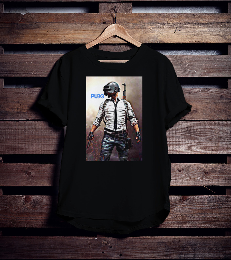 PUBG Battlegrounds Helmet Character With Gun And Tie T-Shirt