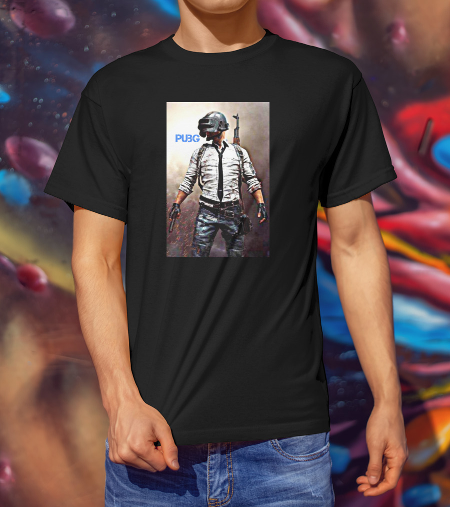 PUBG Battlegrounds Helmet Character With Gun And Tie T-Shirt