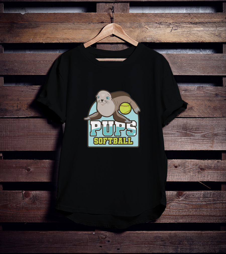 Pups Softball Seal With Yellow Ball T-Shirt