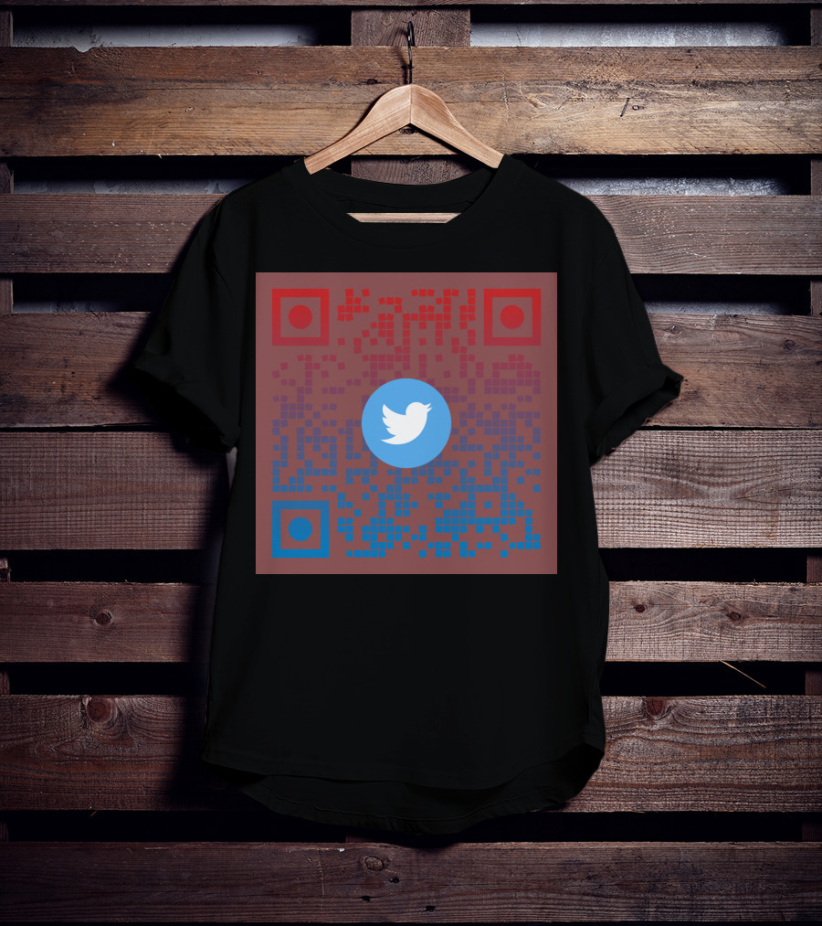 Twitter QR Code Red Blue Squares T-Shirt