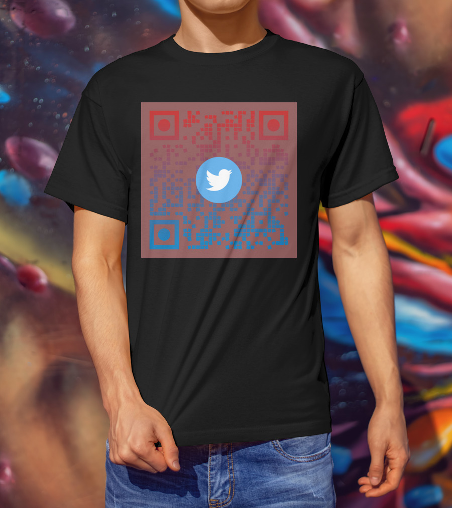 Twitter QR Code Red Blue Squares T-Shirt