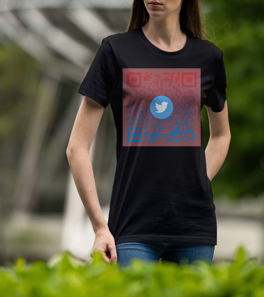 Twitter QR Code Red Blue Squares T-Shirt