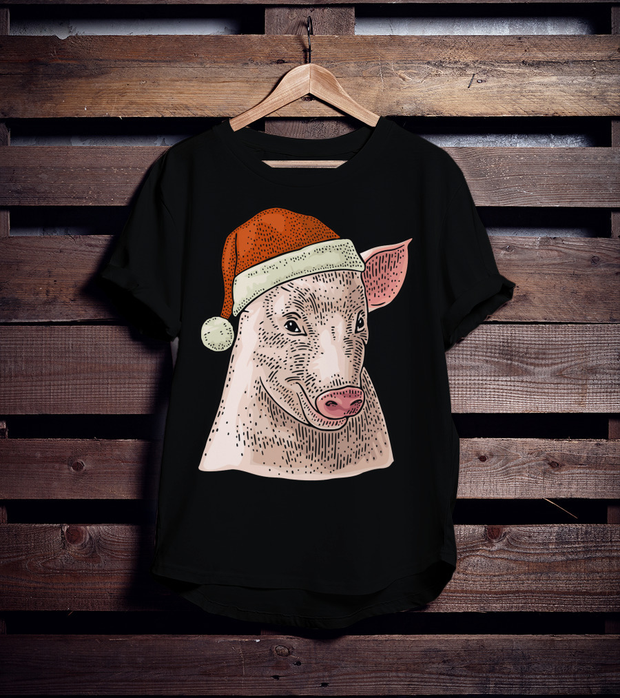 Pig In Santa Claus Cap Christmas T-Shirt