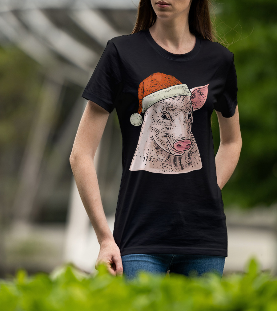 Pig In Santa Claus Cap Christmas T-Shirt
