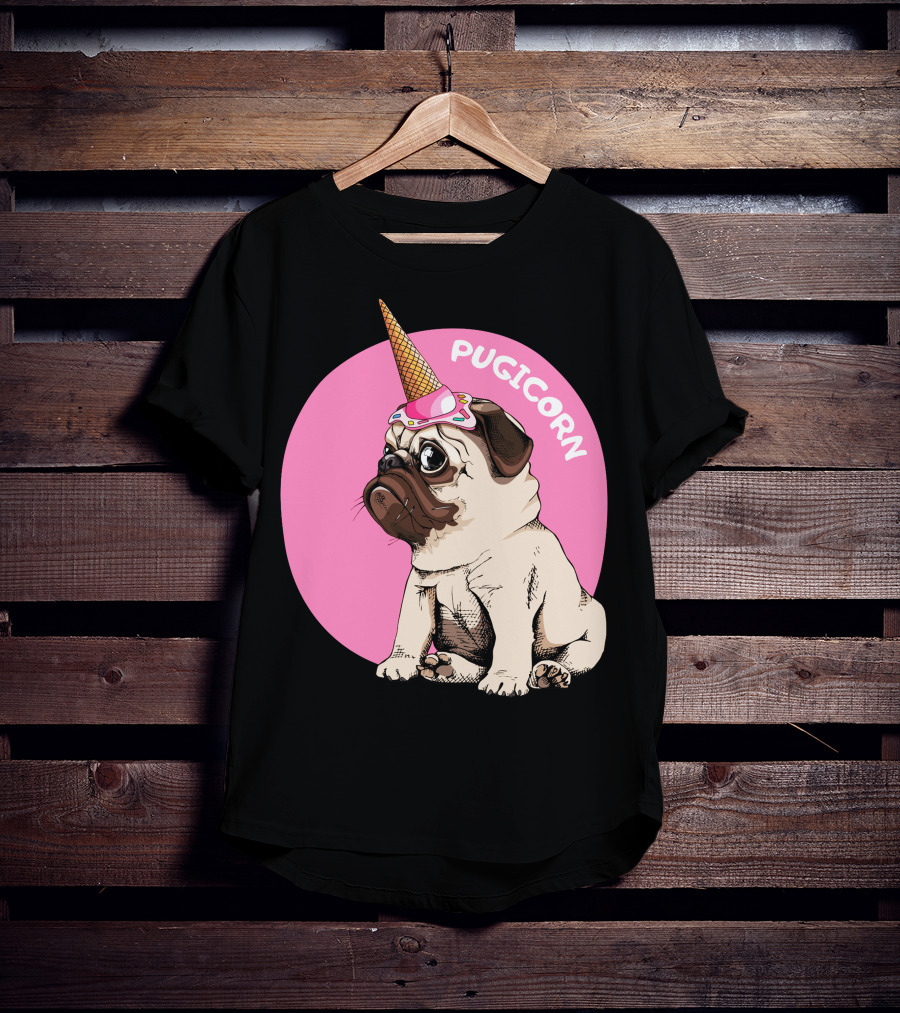 Pugicorn Ice Cream Cone Hat Cute Pug T-Shirt