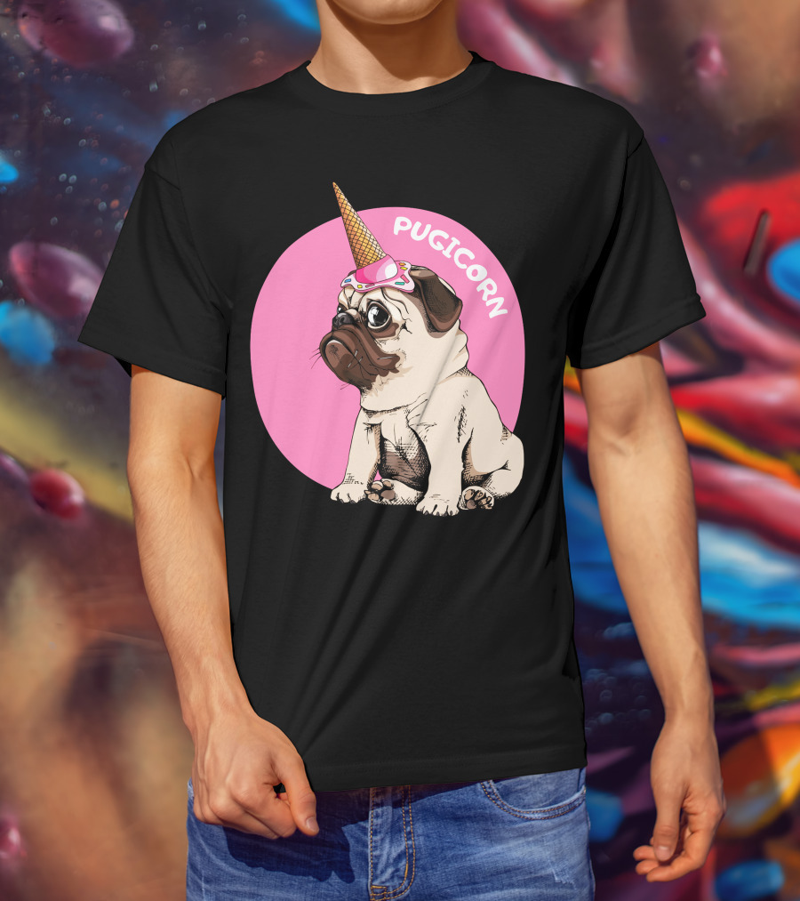 Pugicorn Ice Cream Cone Hat Cute Pug T-Shirt