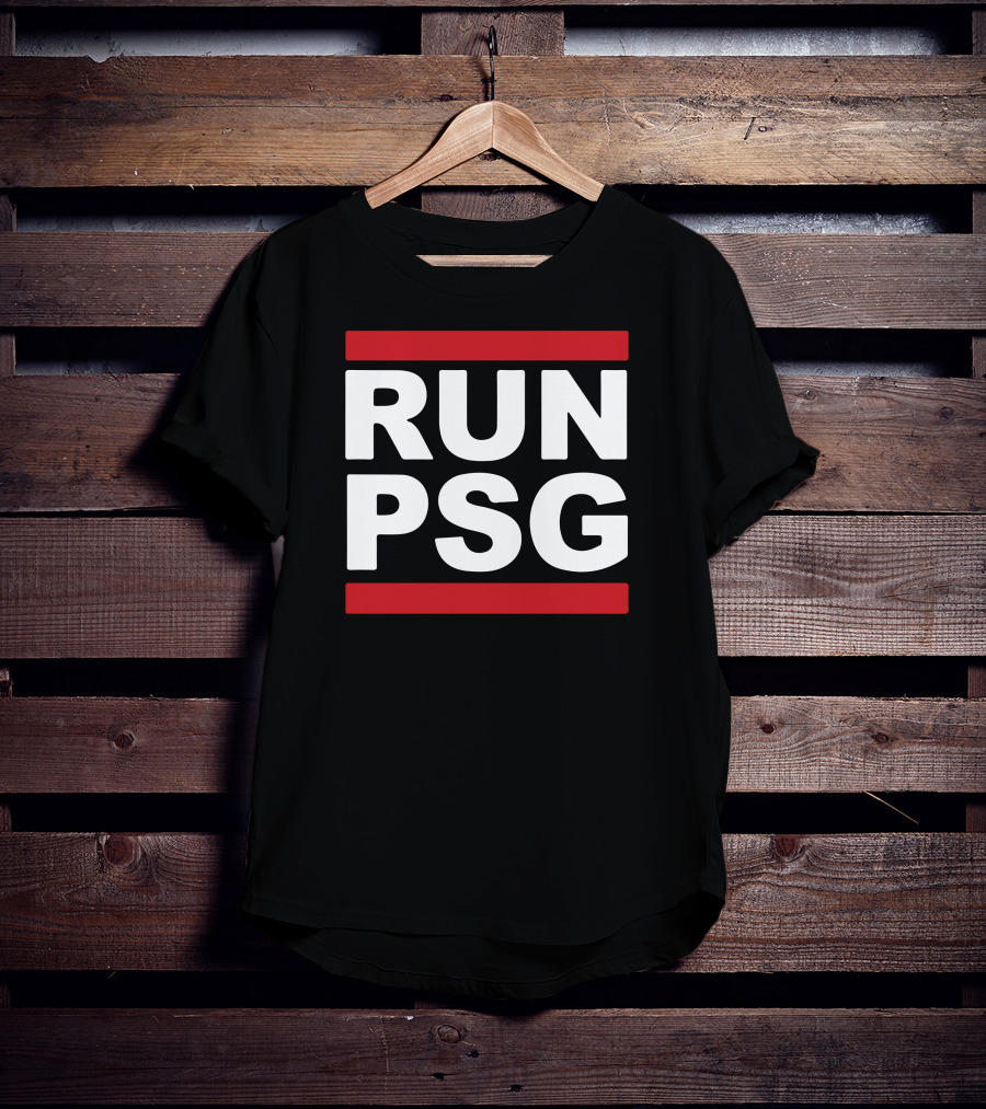 Run PSG Paris St Germain Fotbal Black Red Letters T-Shirt