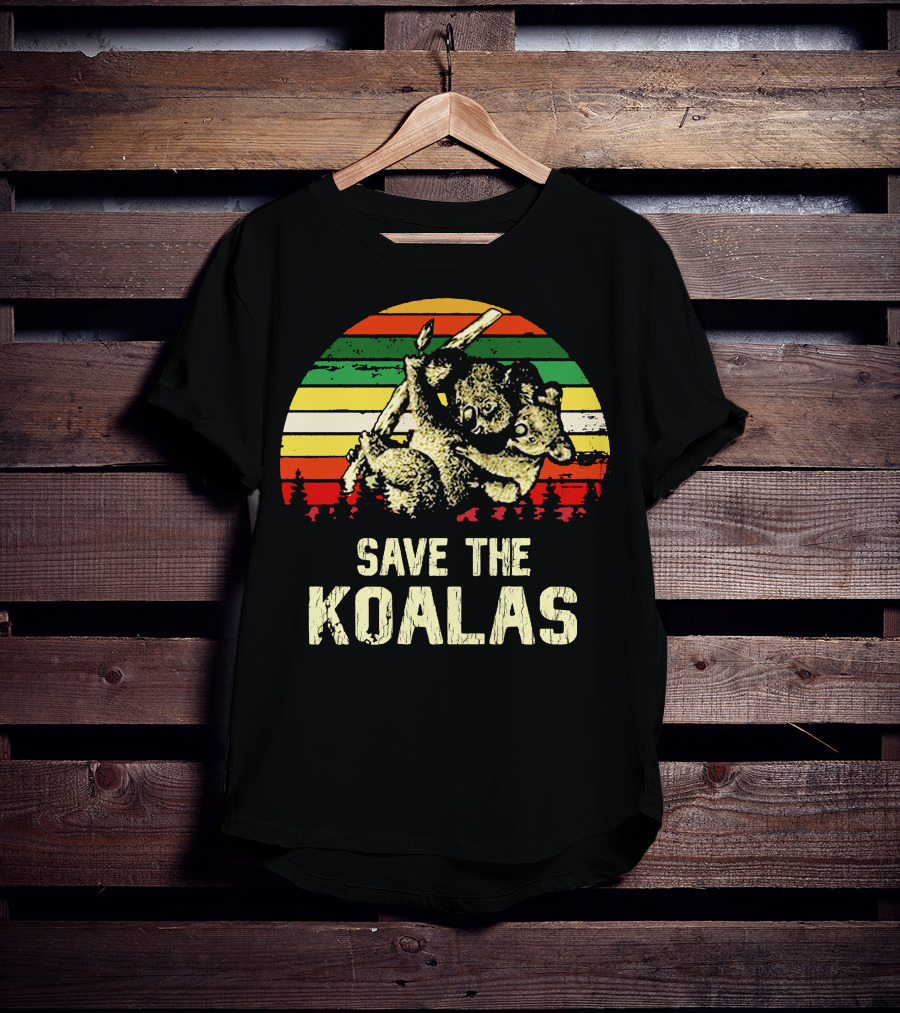 Save The Koalas Retro Sunset Conservation Message T-Shirt
