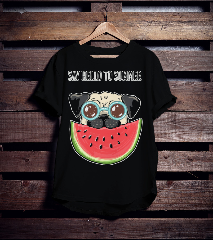 Say Hello To Summer Pug With Watermelon And Glasses T-Shirt
