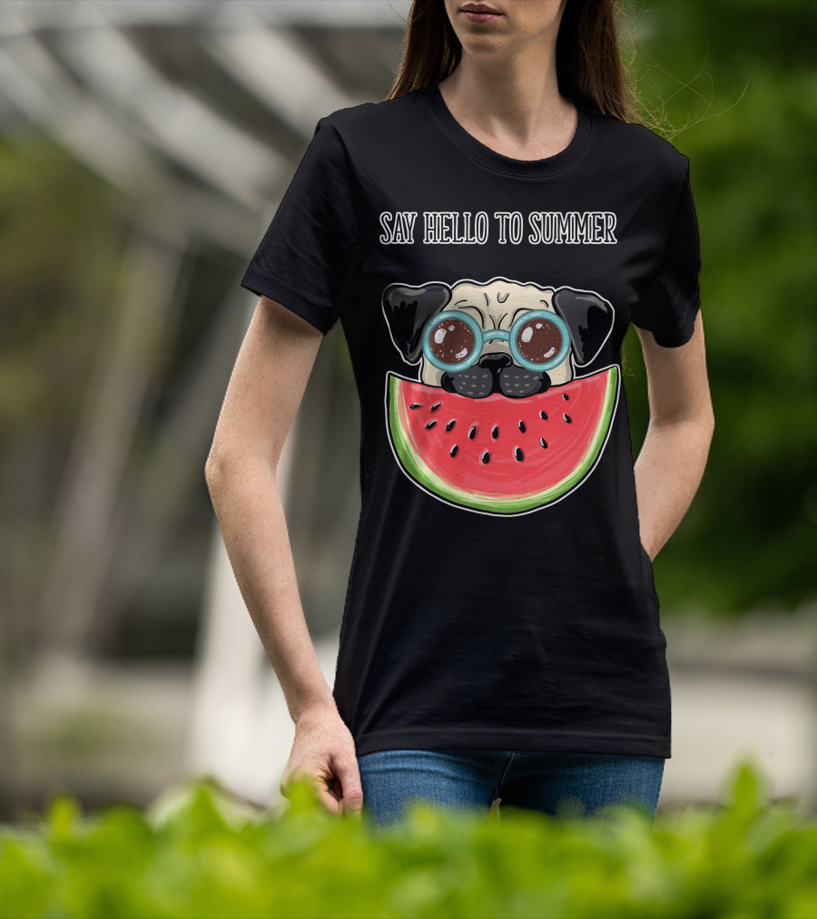 Say Hello To Summer Pug With Watermelon And Glasses T-Shirt
