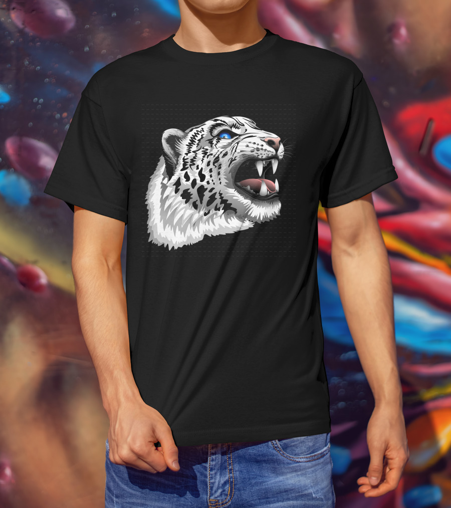 Snow Leopard Fierce Roaring Head T-Shirt