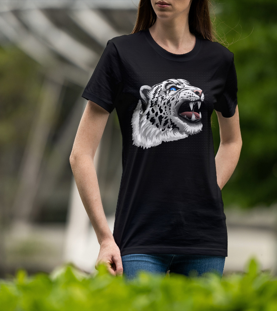 Snow Leopard Fierce Roaring Head T-Shirt