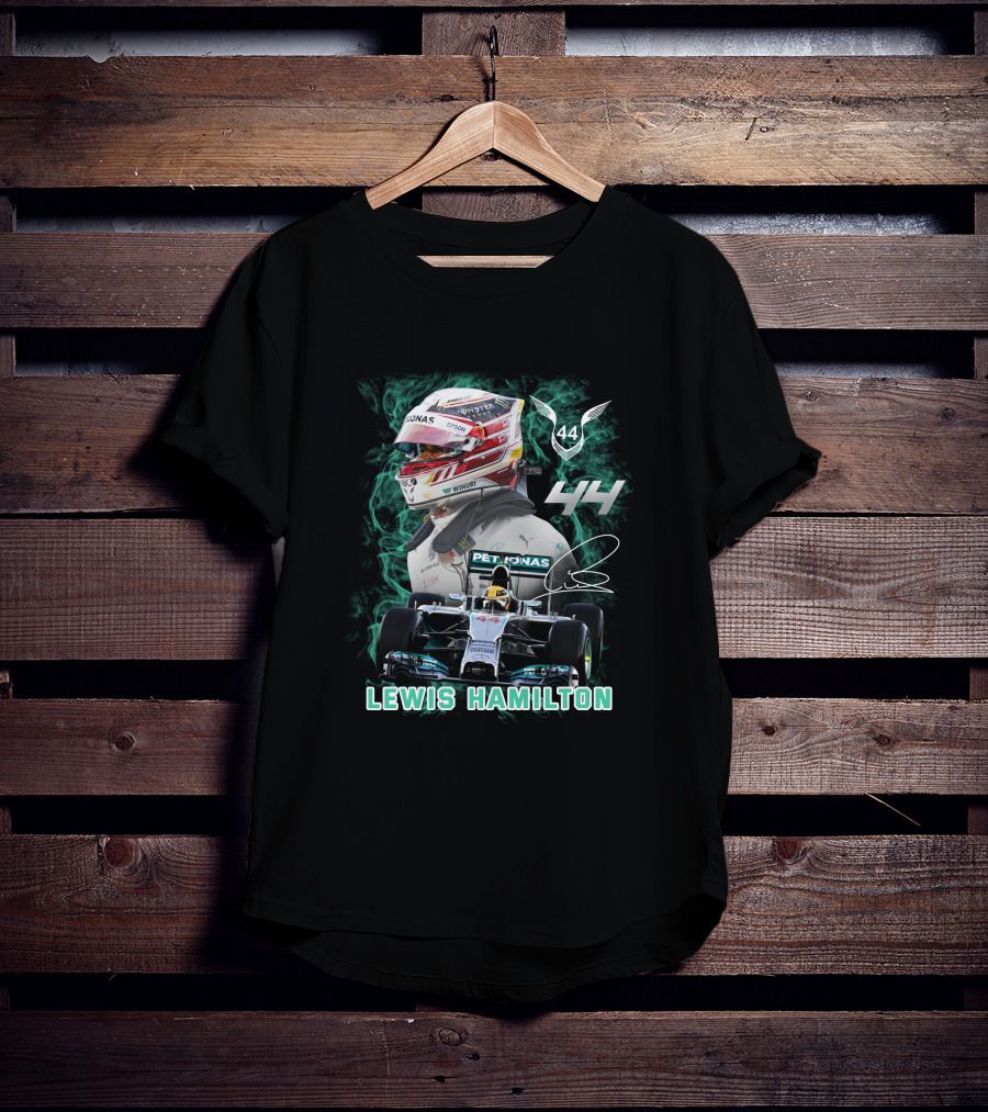 Lewis Hamilton 44 Mercedes Formula One Racing Helmet And Car Collaboration T-Shirt